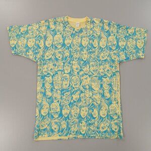 Threadless Men’s Size M Graphic Yellow & Teal "Wierd Faces" 100% Cotton T Shirt